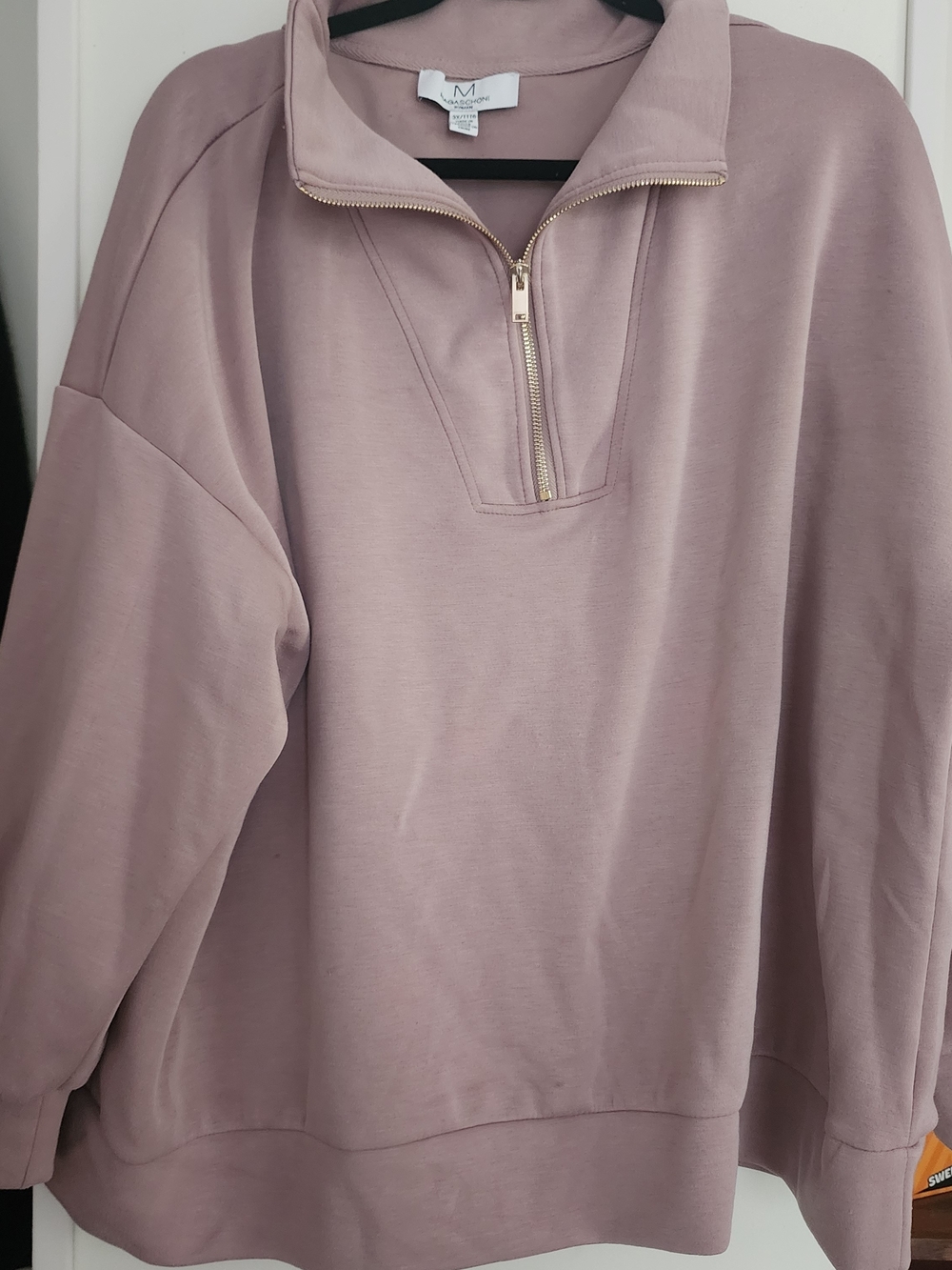 Magaschoni Dusty Rose Quarter-Zip Cowl Neck Pullover